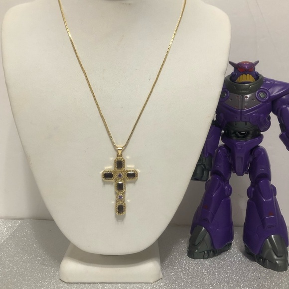 CROSS AMETHYST STAINLESS STEEL NECKLACE - Picture 4 of 6